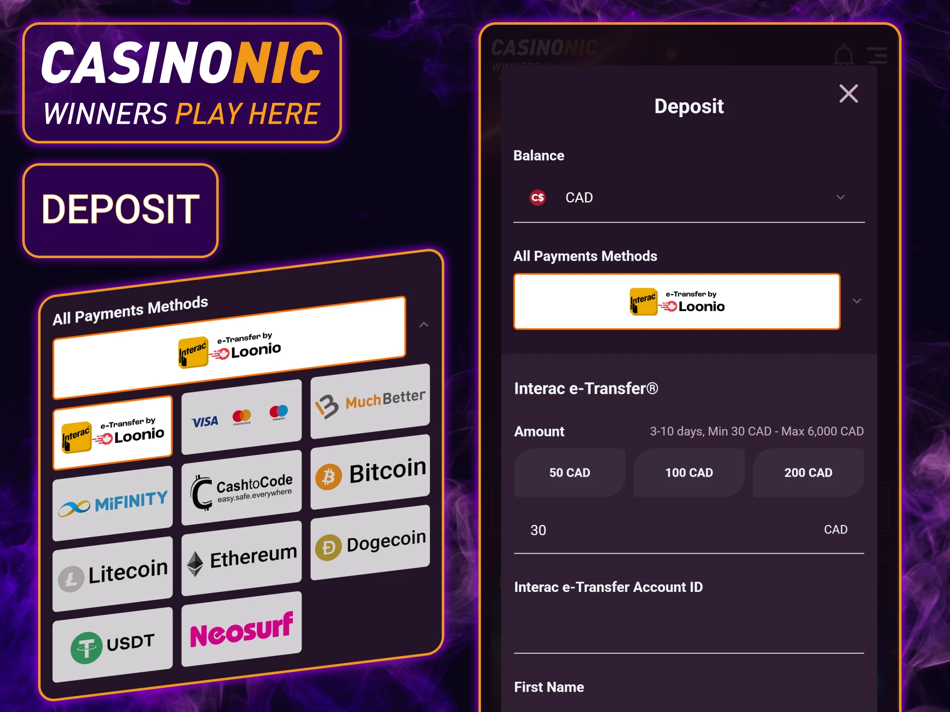 Learn how to make a deposit via Casinonic mobile app and fund your account instantly while on the move.