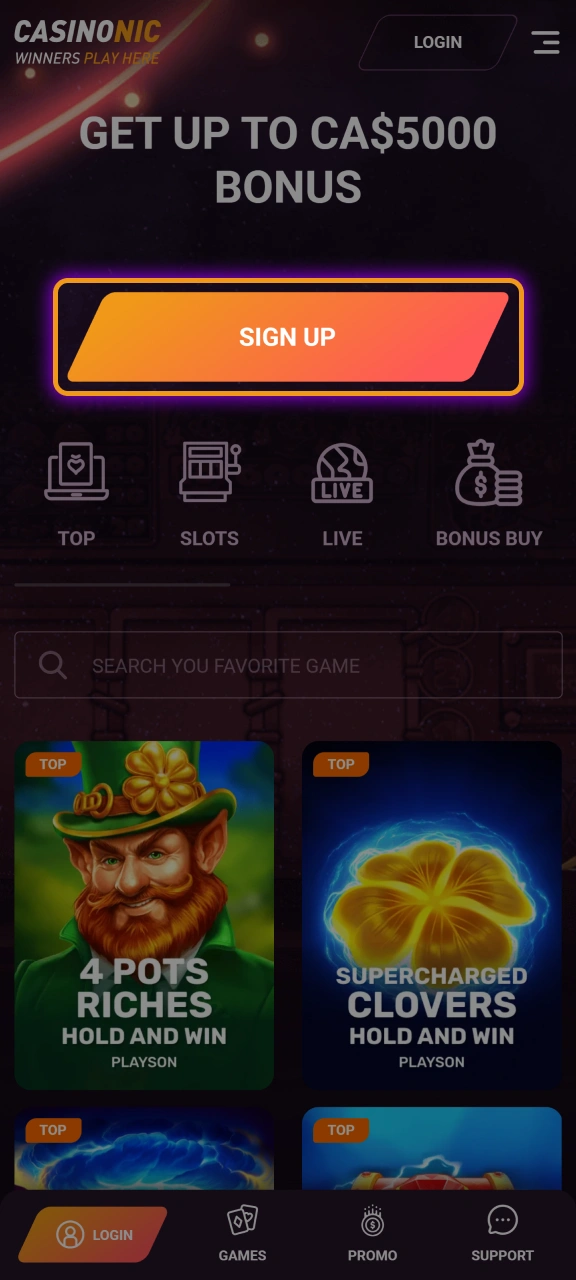 Quickly register an account via the Casinonic mobile app and unlock exclusive mobile-friendly features.