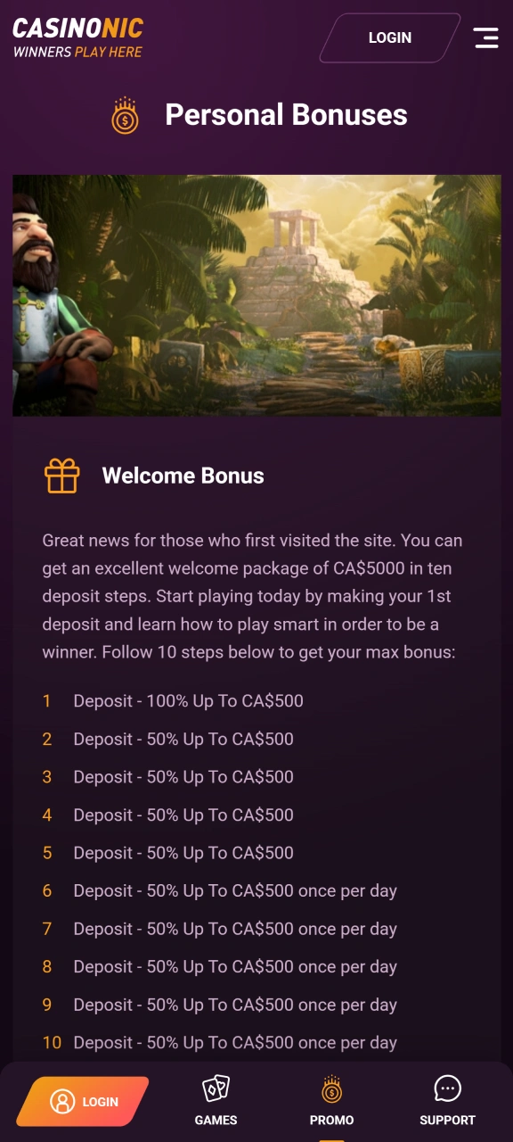 Check out the bonuses available on the Casinonic app.
