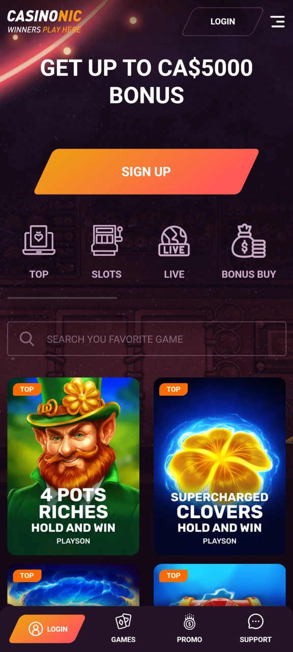 Enjoy the user-friendly interface of the Casinonic app.