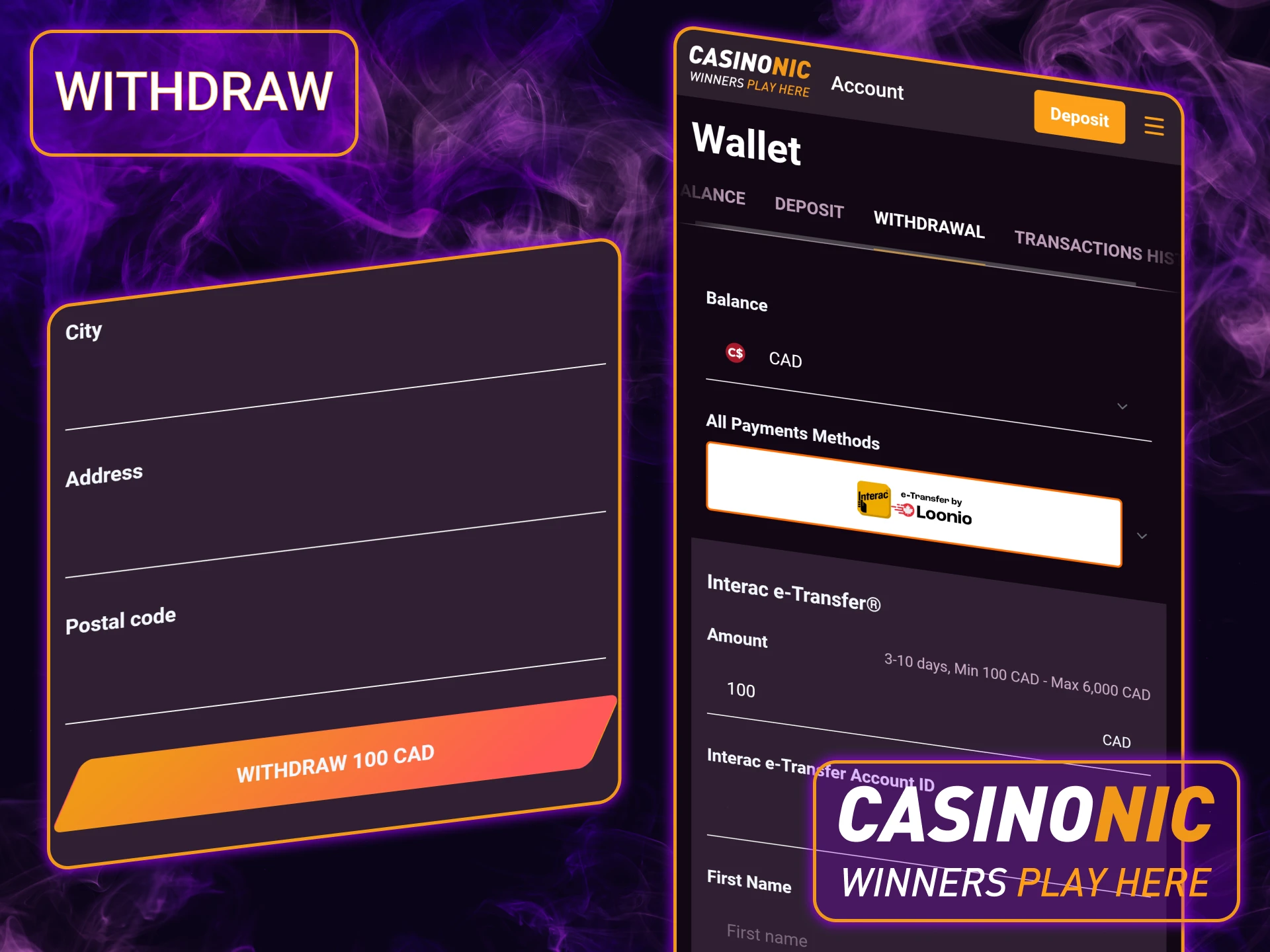 Discover how to withdraw your winnings on mobile with Casinonic streamlined, secure payout process.