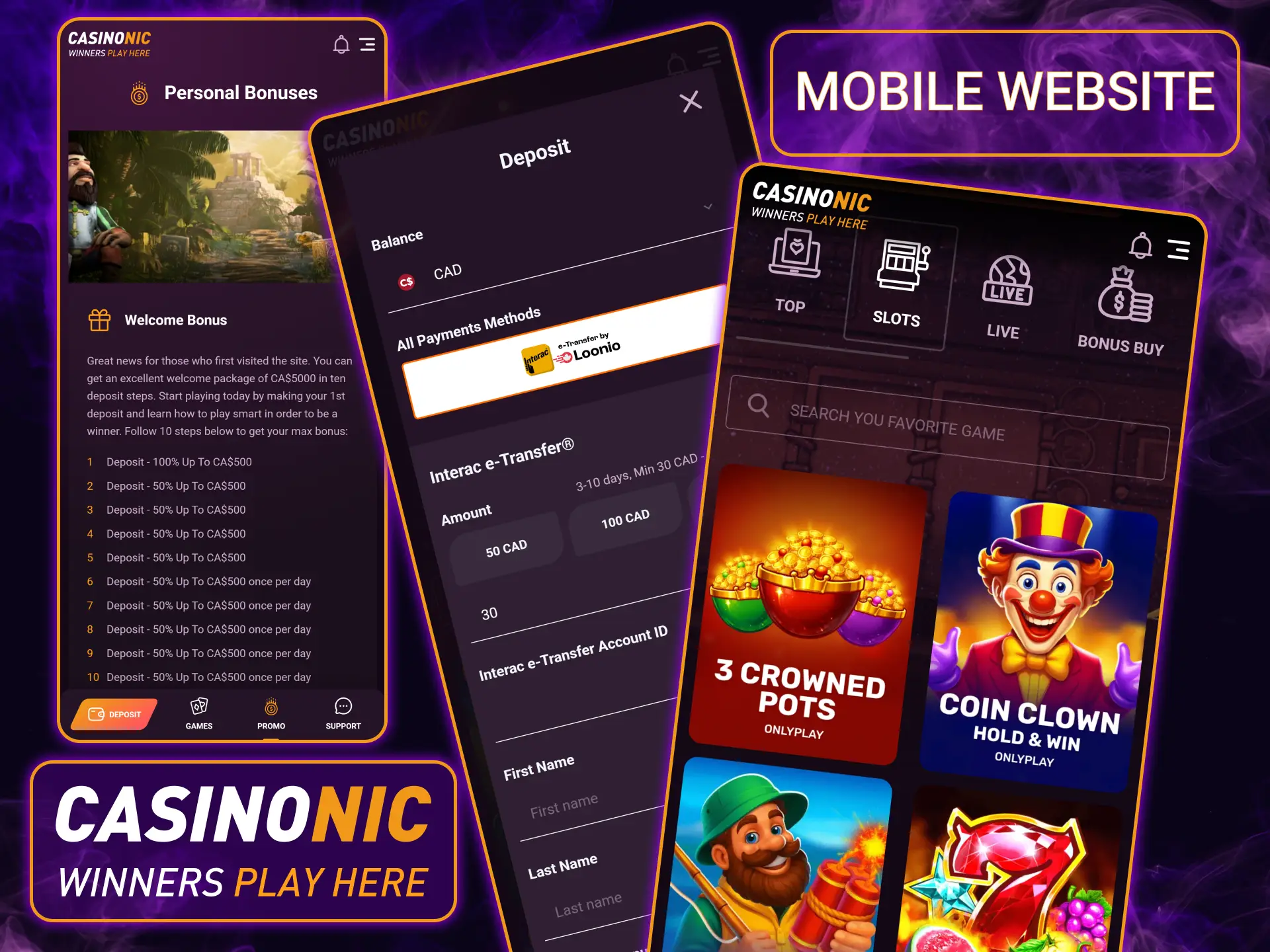 Access the Casinonic user-friendly mobile website for seamless play without any storage requirements on your device.