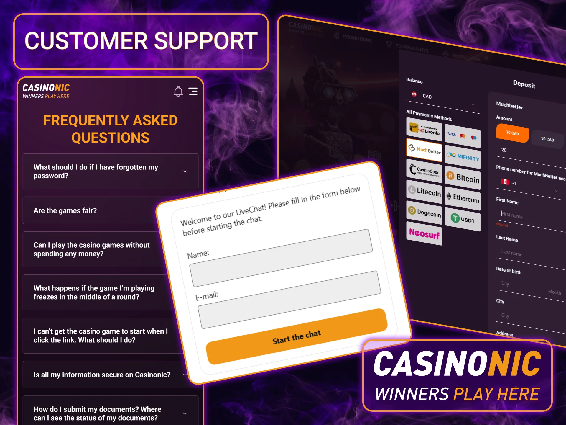 If you have any questions about your transactions, please contact Casinonic's customer support team to speak with a representative.