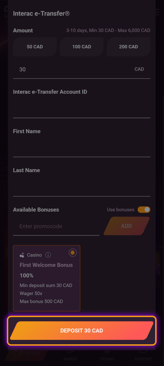 Confirm the transaction to see your funds appear instantly in your Casinonic account.