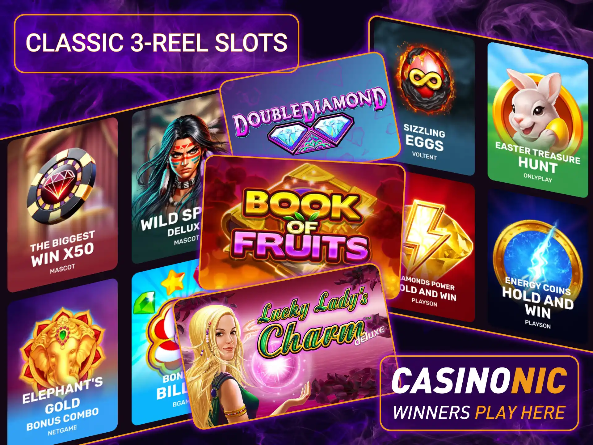 Enjoy the simplicity of classic 3-reel slots, perfect for fans of traditional Vegas-style gaming at Casinonic.