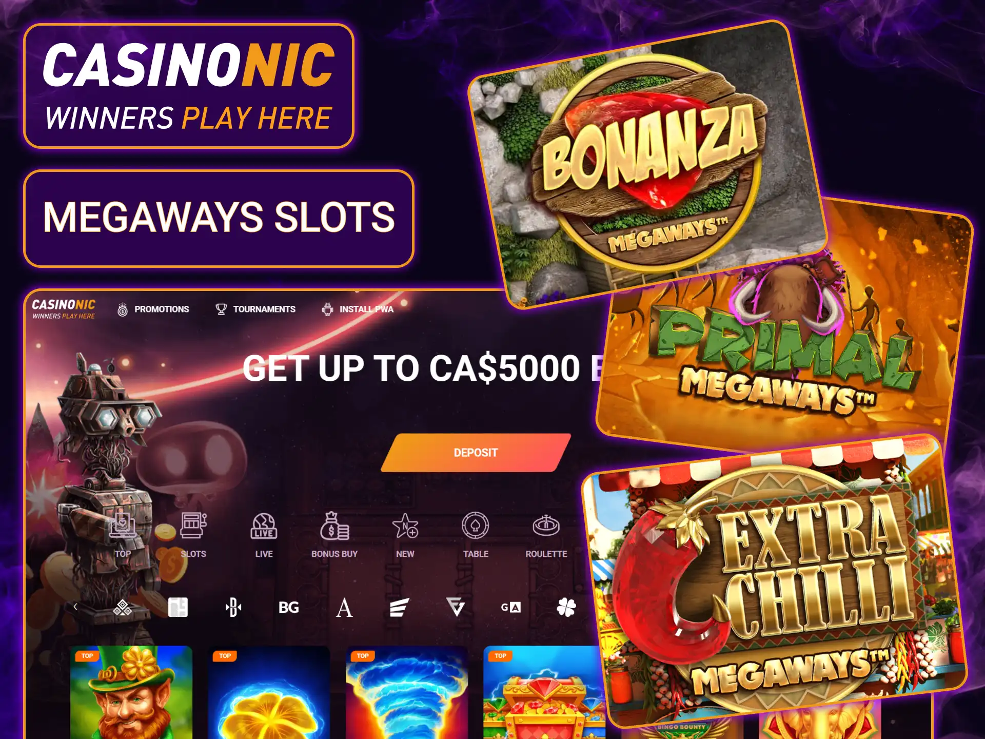 Experience thousands of ways to win with Megaways slots, featuring the popular random reel modifier at Casinonic.